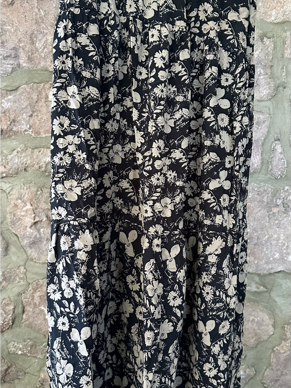 NATURAL LIFE Black and Cream Floral Tiered Maxi Skirt